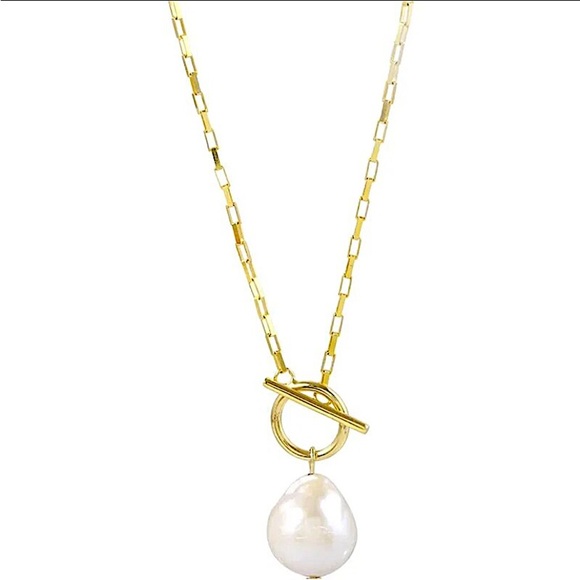 Gold Filled Pearl Drop Necklace, Toggle, 18K Gold Filled, Gift For Mom - Picture 10 of 10